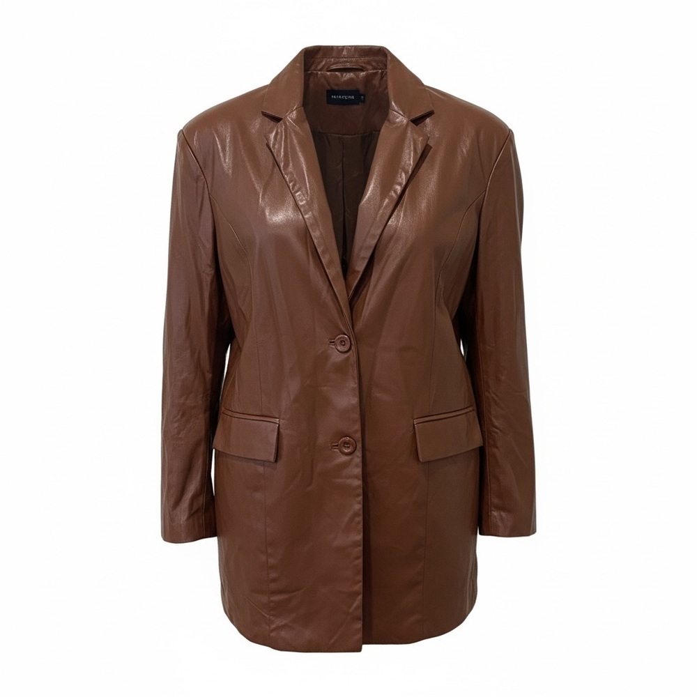 PrettyLittleThing brown faux leather blazer, small